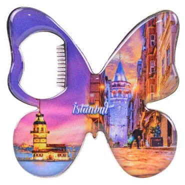 Istanbul Themed Butterfly Shaped Metal Magnetic Bottle Opener 70x70 mm - 5