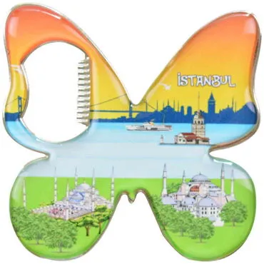 Istanbul Themed Butterfly Shaped Metal Magnetic Bottle Opener 70x70 mm - 7
