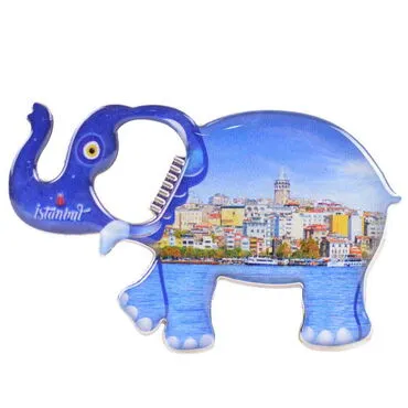 Istanbul Themed Elephant Shaped Metal Magnetic Bottle Opener 98x61 mm