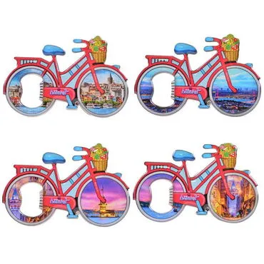 Istanbul Themed Bicycle Shaped Metal Magnetic Bottle Opener 100x65 mm - 3