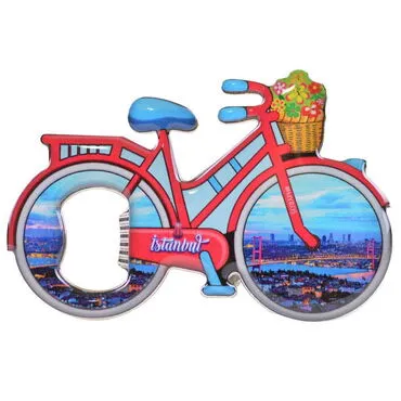 Istanbul Themed Bicycle Shaped Metal Magnetic Bottle Opener 100x65 mm - 5