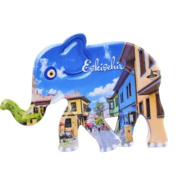 Eskisehir Themed Customised UV Printed Plastic Base Elephant Shaped  Fridge Magnet 86x62 mm
