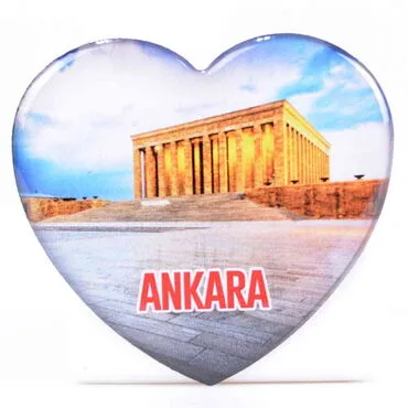 Ankara Themed Epoxy Dome Heart Souvenir Fridge Magnet 65x60 mm - 9