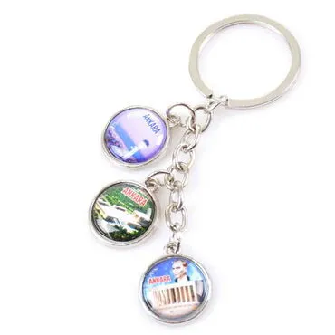Ankara Themed Metal Keychain With 3 Charms - Round 40x90 mm - 2