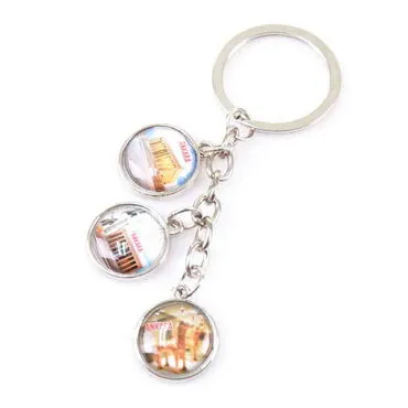 Ankara Themed Metal Keychain With 3 Charms - Round 40x90 mm - 4