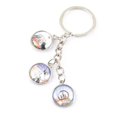 Ankara Themed Metal Keychain With 3 Charms - Round 40x90 mm - 5