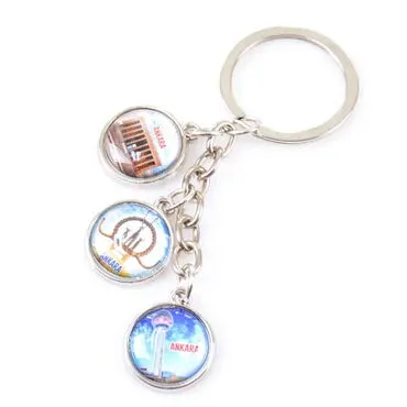 Ankara Themed Metal Keychain With 3 Charms - Round 40x90 mm - 6