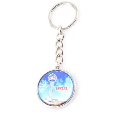 Ankara Themed Metal Double Face Round Keychain 40x95 mm - 2