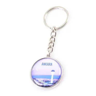 Ankara Themed Metal Double Face Round Keychain 40x95 mm - 3