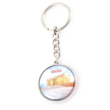 Ankara Themed Metal Double Face Round Keychain 40x95 mm - 5