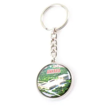 Ankara Themed Metal Double Face Round Keychain 40x95 mm - 6