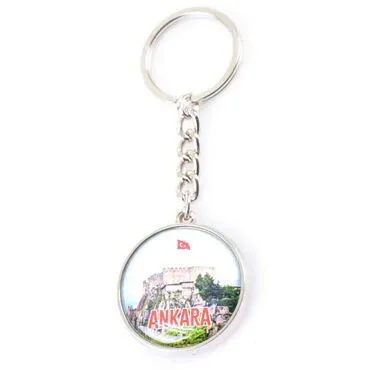 Ankara Themed Metal Double Face Round Keychain 40x95 mm - 7