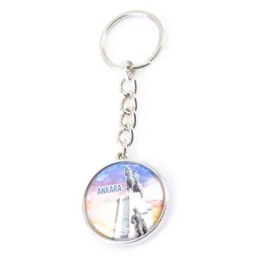 Ankara Themed Metal Double Face Round Keychain 40x95 mm - 8
