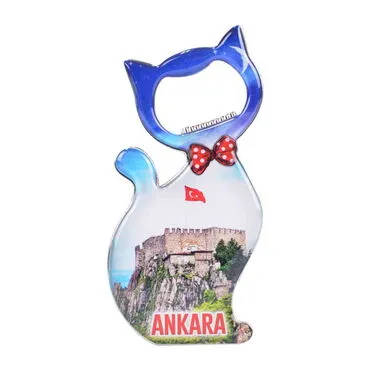 Ankara Themed Cat Shaped Metal Magnetic Bottle Opener 97x48 mm - 5