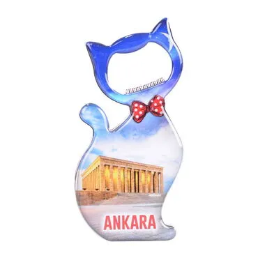Ankara Themed Cat Shaped Metal Magnetic Bottle Opener 97x48 mm - 9