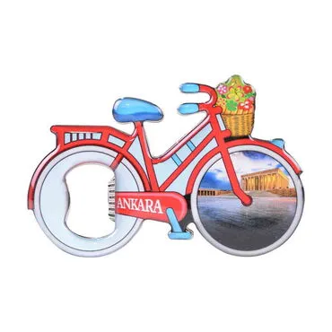 Ankara Themed Bicycle Shaped Metal Magnetic Bottle Opener 100x65 mm - 3