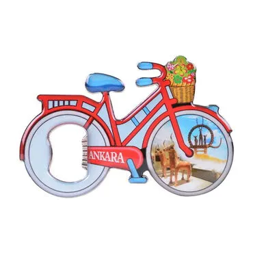 Ankara Themed Bicycle Shaped Metal Magnetic Bottle Opener 100x65 mm - 9