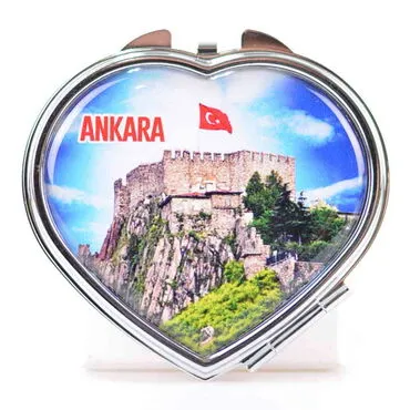Ankara Themed Customised Metal Epoxy Travel Make Up Compact Heart Shaped Mirror 70x65x8 mm - 3