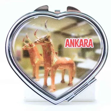 Ankara Themed Customised Metal Epoxy Travel Make Up Compact Heart Shaped Mirror 70x65x8 mm - 4