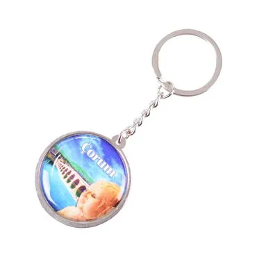 Corum Themed Metal Double Face Round Keychain 40x95 mm