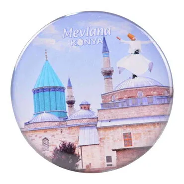 Konya Themed Epoxy Dome Round Souvenir Fridge Magnet 67 mm - 6
