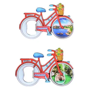 Zonguldak Themed Bicycle Shaped Metal Magnetic Bottle Opener 100x65 mm - 2