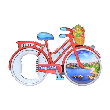 Zonguldak Themed Bicycle Shaped Metal Magnetic Bottle Opener 100x65 mm - 4