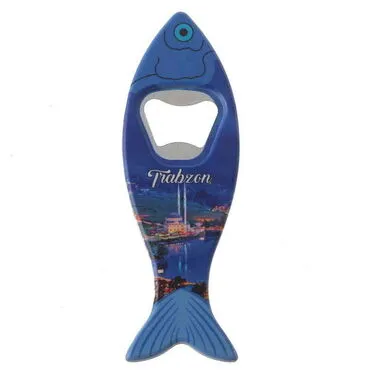 Trabzon Themed Customised UV Printed Fish Shape Printed Plastic Base Bottle Opener 42x130 mm