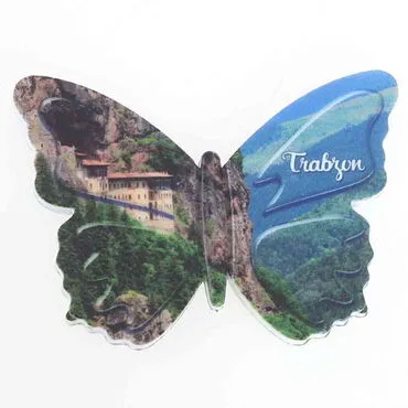 Trabzon Themed Customised UV Printed Plastic Base Butterfly Shaped Fridge Magnet 80x58 mm