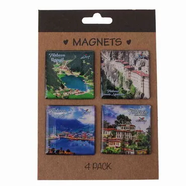 Trabzon Themed Epoxy Dome Souvenir Fridge Magnet Set of 4 pcs 40x40 mm each - Standart