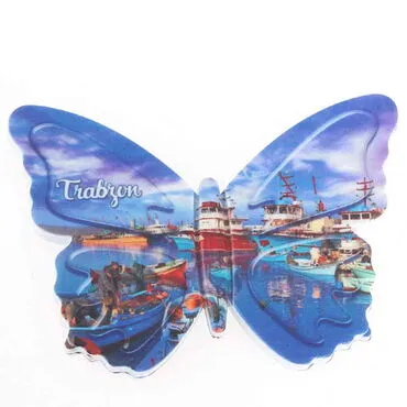Trabzon Themed Customised UV Printed Plastic Base Butterfly Shaped Fridge Magnet 80x58 mm - 8