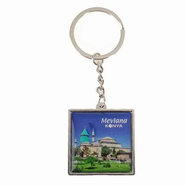 Konya Themed Metal Square Shaped Double Face Keychain 36x95 mm - 2