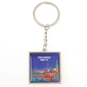 Konya Themed Metal Square Shaped Double Face Keychain 36x95 mm - 3