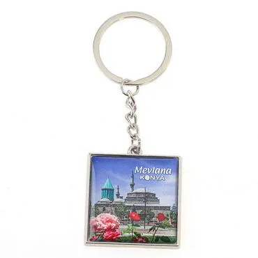 Konya Themed Metal Square Shaped Double Face Keychain 36x95 mm - 4