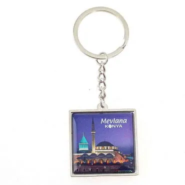 Konya Themed Metal Square Shaped Double Face Keychain 36x95 mm - 6