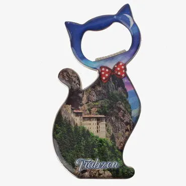 Trabzon Themed Cat Shaped Metal Magnetic Bottle Opener 97x48 mm - 6