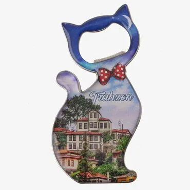 Trabzon Themed Cat Shaped Metal Magnetic Bottle Opener 97x48 mm - 7