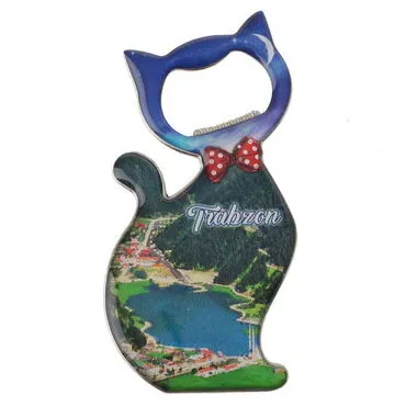 Trabzon Themed Cat Shaped Metal Magnetic Bottle Opener 97x48 mm - 8