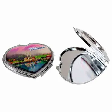 Trabzon Themed Customised Metal Epoxy Travel Make Up Compact Heart Shaped Mirror 70x65x8 mm - 4