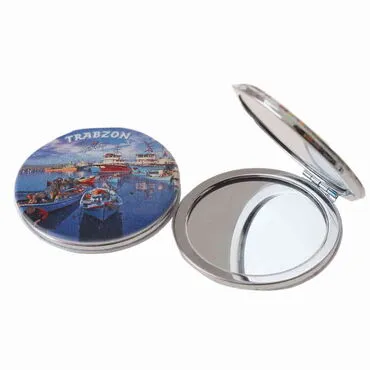 Trabzon Themed Customised Uv Printed Round Compact Mirror 72x11 mm - 5