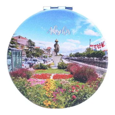 Aksehir Themed Customised Uv Printed Round Compact Mirror 72x11 mm - 2