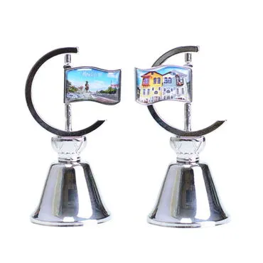 Aksehir Themed Collectible Souvenir Double Face Metal Spinner Flag Bell 44x96 mm - Karma - 1