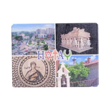 Hatay Themed Wooden Uv Printed  Souvenir Fridge Magnet 93x68 mm