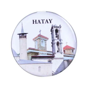 Hatay Themed Epoxy Dome Round Souvenir Fridge Magnet 67 mm - 6