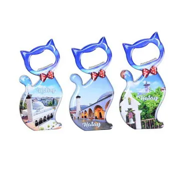 Hatay Themed Cat Shaped Metal Magnetic Bottle Opener 97x48 mm - 3