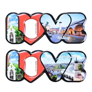 Hatay Themed Love Letter Shaped Metal Magnetic Opener 114x47 mm - 3