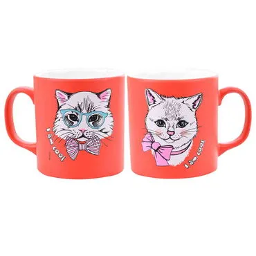 Toptan Kedi Temalı Seramik Renkli Kupa - 14