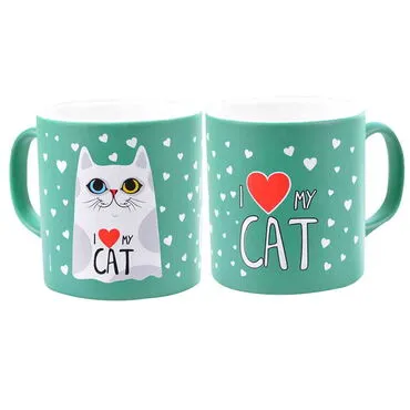 Toptan Kedi Temalı Seramik Renkli Kupa - 24