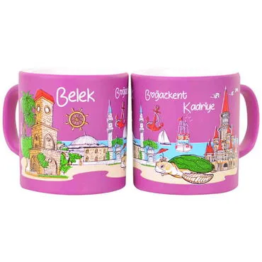Toptan Belek Temalı Seramik Renkli Baskılı Kupa 82x90 mm - 12