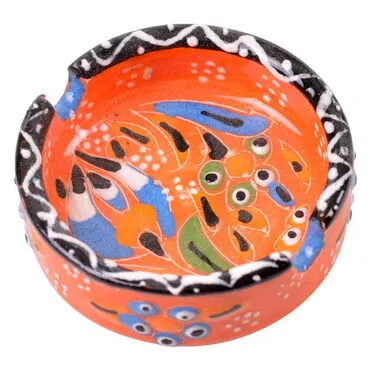 Turkish Ceramic Engraved Relief Ashtray Small Size - 8